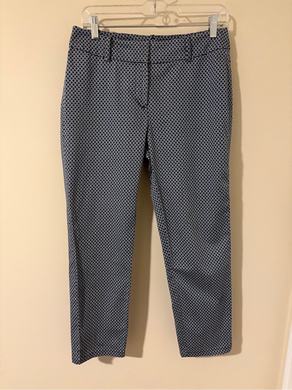 Ann Taylor Navy and White Geometric Waistband Pants